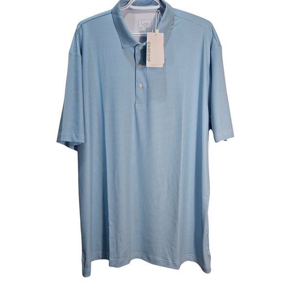 NWT | EAGEGOF Men's Blue Checked Pattern Golf Polo Shirt Short Sleeve | 2XL - Picture 1 of 4